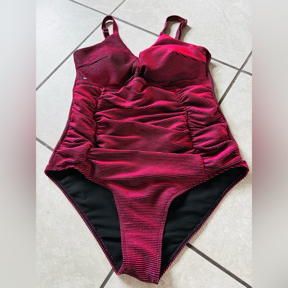 One-Piece Swimsuit in Berry Pink - Ruched Tank Style